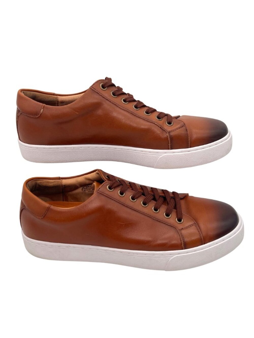 Desai Fashion Shoes Brown Faux Leather Sneakers Mens Size 9 White Rubber Sole - Picture 8 of 11